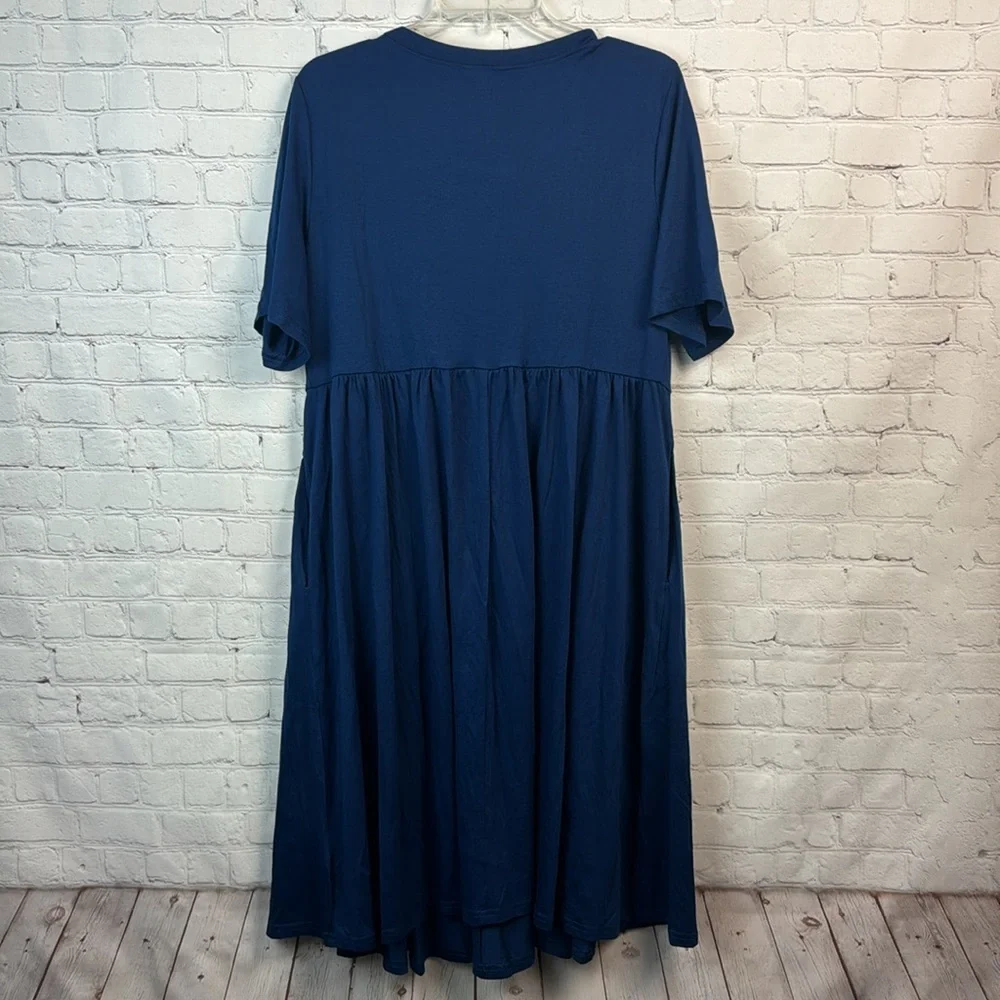 BloomChic Navy Pleated Short Sleeve Knit Pocket Dress Size Large 12 - Picture 6 of 6
